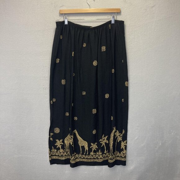 Alfred Dunner 2 Pc Blouse Skirt Set Womens 16/18 Black Giraffe Print Maxi USA - Picture 5 of 13